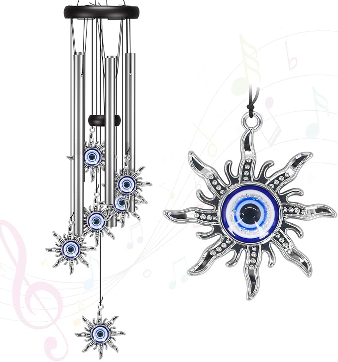 Virekm Windchimes Outdoors,Wind Chimes for Outside Clearance, Wind Chime with Natural Sounds, Outdoor/Indoor Decorations for Patio, Porch, Backyard and Garden Decor (Sun Evil Eyes)