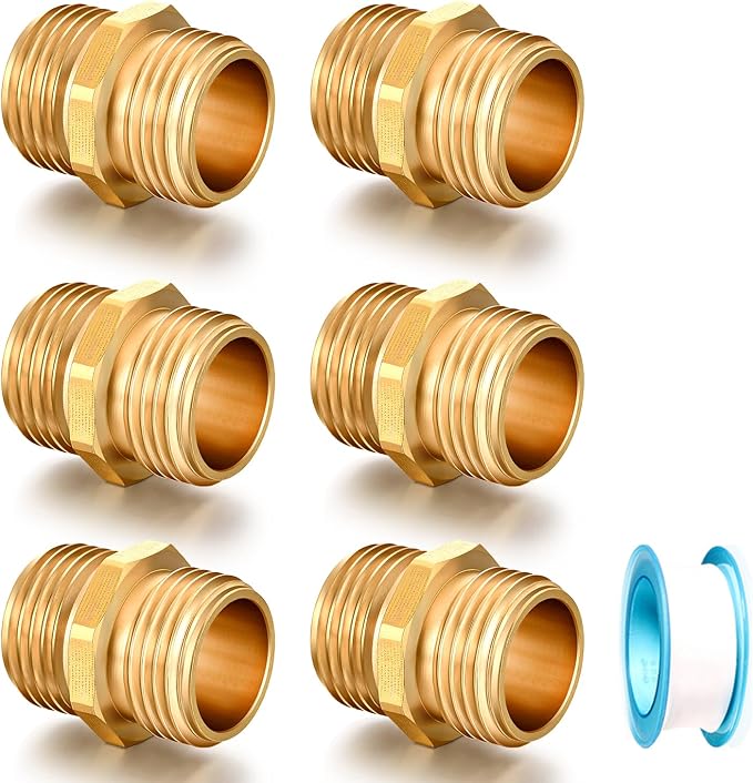 SIGURANTA Garden Hose Connector Adapter,3/4" GHT Double male Connectors, Brass Repair Fittings with Dual for Male to Male Adapter (6 Pack)