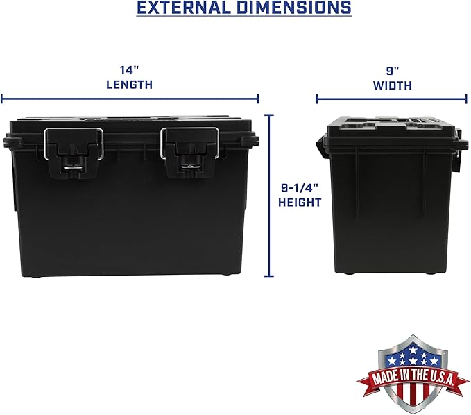 Sheffield XL Ammo Box Made in USA, Stackable Lockable Ammo Storage Box | 4 Pack Lockable Storage Box, Water and Dust Resistant Dry Box, Secures Hunting Gear, Gun Accessories, Supplies, and Bullets