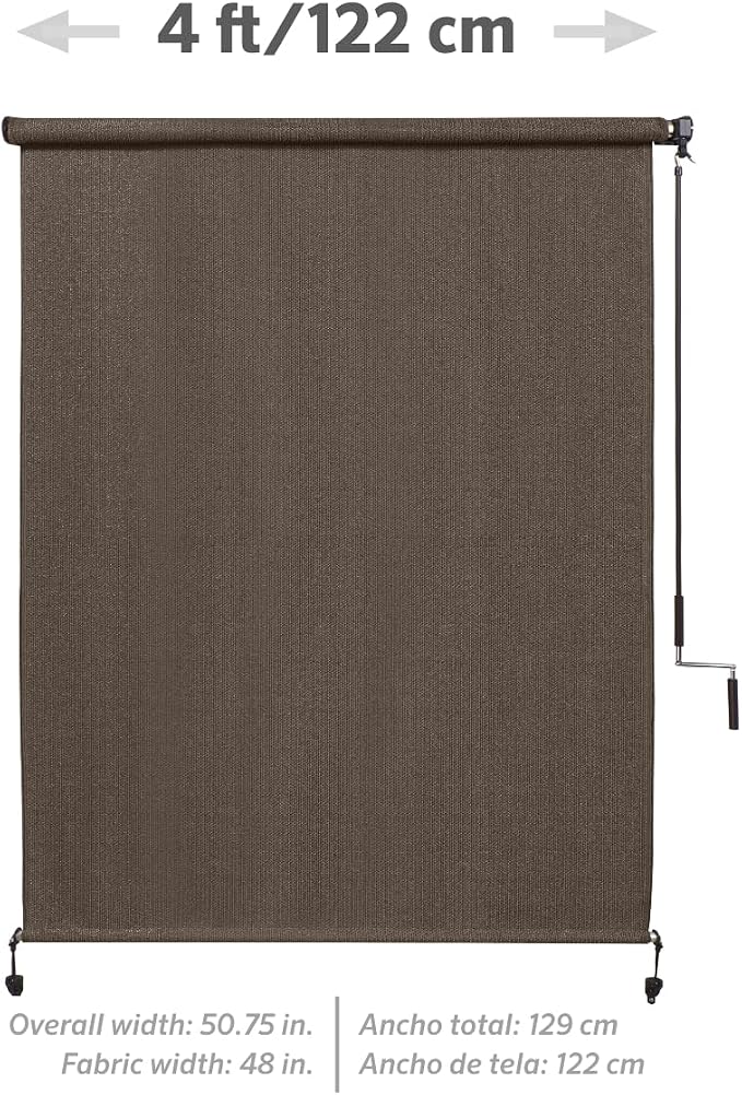 Coolaroo Outdoor Roller Shade with Wand - 90% UV Block Breathable Light Filtering Shade for Patio or Porch, Fade-Resistant, Easy-Clean Fabric, 4ft x 6ft, Mocha - 2 Pack