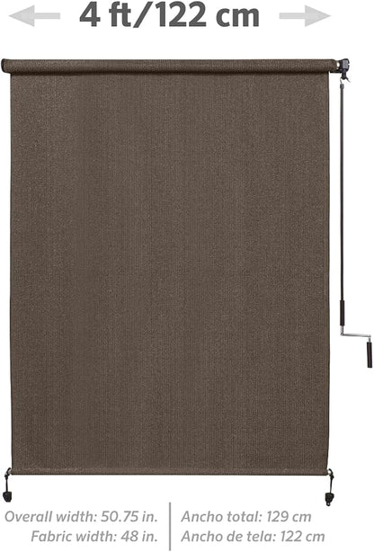 Coolaroo Outdoor Roller Shade with Wand - 90% UV Block Breathable Light Filtering Shade for Patio or Porch, Fade-Resistant, Easy-Clean Fabric, 4ft x 6ft, Mocha - 2 Pack