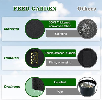 FEED GARDEN 5 Gallon Grow Bags 8 Pack – 300G Thickened Fabric Plant Pots with Reinforced Handles, Breathable Drainage Planters for Vegetables, Flowers & Herbs Indoor Outdoor