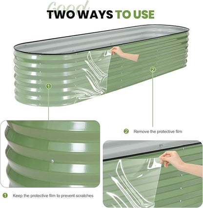 G GOOD GAIN Raised Garden Beds - 8x2x1.4ft Galvanized Planter Boxes Kit with Protective Tape & Gloves & Tools | Oval Metal Outdoor Raised Bed for Gardening Vegetables, Fruits, Flowers, Herbs, Oliver