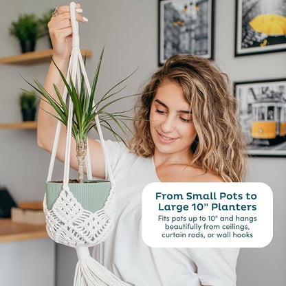 Nook Theory 4-Pack Macrame Plant Hangers with 8 Hooks - Hanging Planters for Indoor Plants, Boho Macrame Hangers Indoor Outdoor, Decorative Plant Hanger Indoor (Pearl)