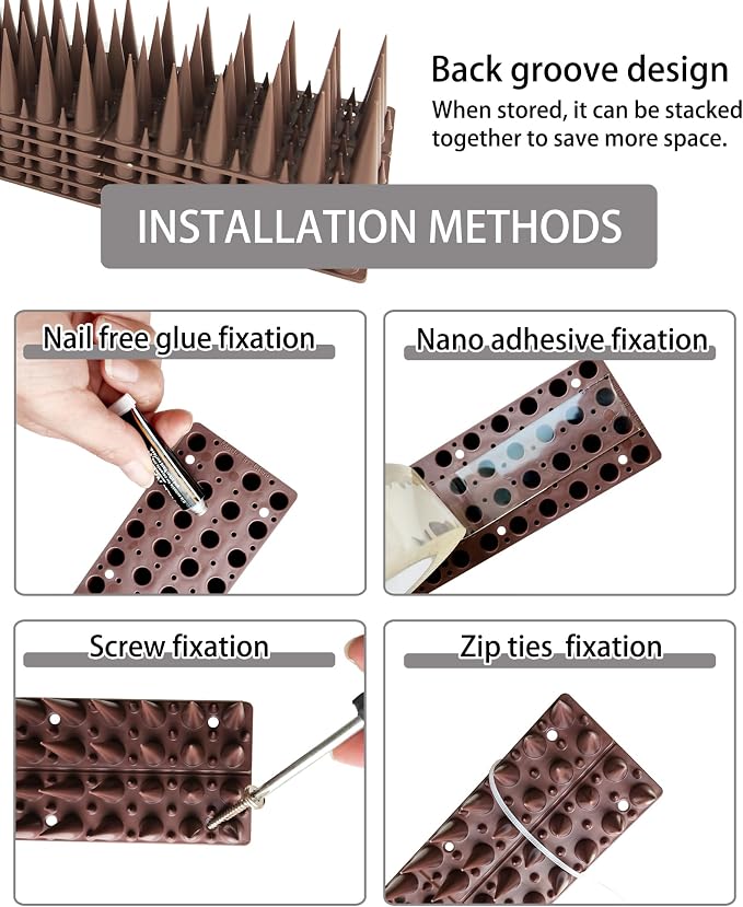 DY.2ten Bird Spikes, 11.8in Deterrent Spike, 10-Pack (9.8ft Total) Fence Spikes Bird for Outside to Keep Bird Squirrel Raccoon Pigeon Cat Away and Keep Birds from Building Nest, Easy to Install