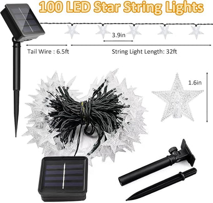 Twinkle Solar Star String Lights Outdoor Waterproof Fairy Lights 39FT 100 LED with 8 Lighting Modes for Camping Garden Wedding Party Tree Holidays Backyard Patio(Warm White)
