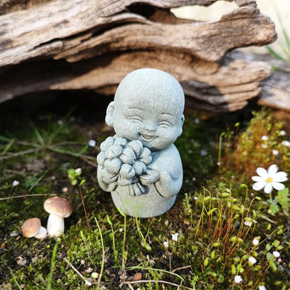 livelyfish Japanese Monk Statue Praying Zen Sandstone Mini Buddha Statues Asian Garden Sculptures for Wealth Good Luck Feng Shui Home Decor (Style 2)