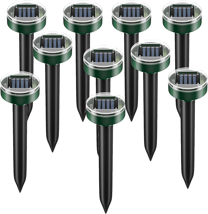 Mole Repellent Solar Powered-10Packs, Snake Repellent Outdoor Ultrasonic Gopher Repellent for Lawn Garden, Waterproof Vole Repellent Get Rid of Moles Groundhog Chipmunk Repellent Round