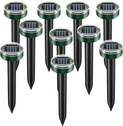 Mole Repellent Solar Powered-10Packs, Snake Repellent Outdoor Ultrasonic Gopher Repellent for Lawn Garden, Waterproof Vole Repellent Get Rid of Moles Groundhog Chipmunk Repellent Round