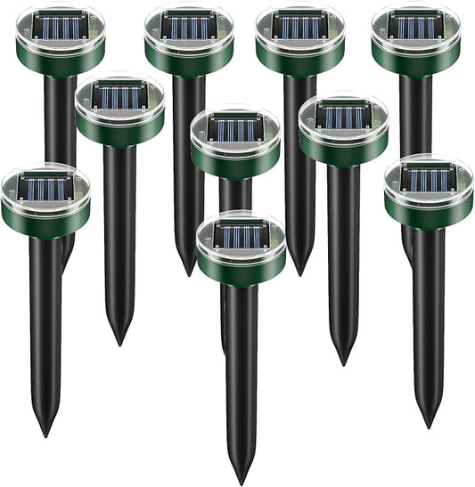 Mole Repellent Solar Powered-10Packs, Snake Repellent Outdoor Ultrasonic Gopher Repellent for Lawn Garden, Waterproof Vole Repellent Get Rid of Moles Groundhog Chipmunk Repellent Round