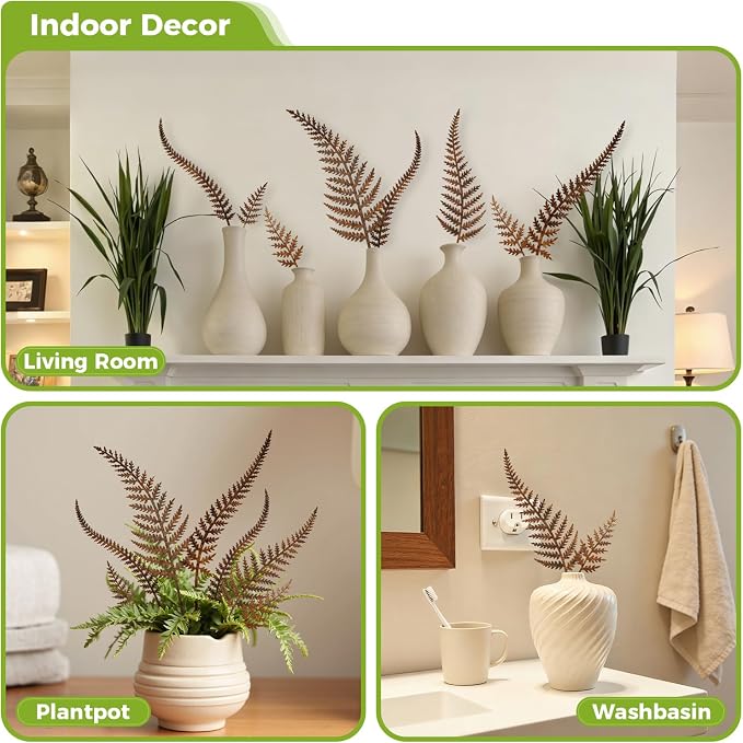 KODIBO 7-Pack Decorative Metal Garden Stakes, Rustic Fern Outdoor Yard Art | Weather-Resistant Metal, Vintage Rust Finish, Mixed Size Fern Stakes, Wall Decor, Yard Ornaments, Gifts for Garden Lovers