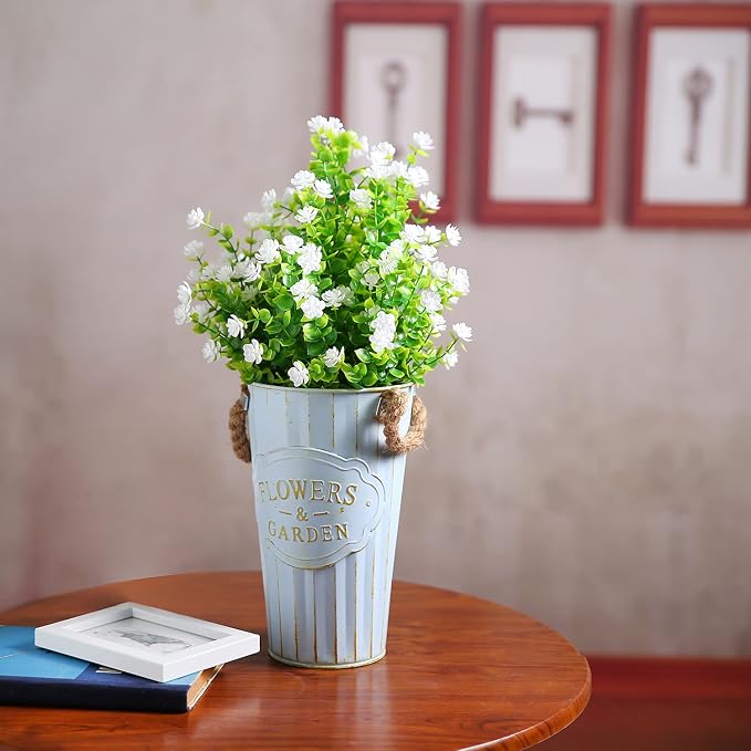 XLFAQXM Artificial Plants Flowers Grass Shrubs 8 Pack No Fade Faux Plastic Flowers Outdoor for Vases Farmhouse Garden Porch Patio Office Indoor Wedding Decoration Greenery Fake Plants (2#White)
