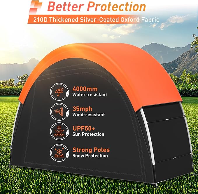 Upgraded Bike Tent with Rain Cover, Portable Outdoor Storage Shed for 2-3 Bikes, 210D Oxford Fabric PU4000 Waterproof, Bike Shed/Bike Cover for Motorcycles, Garden Tools, Lawn Mower