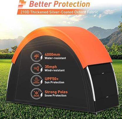 Upgraded Bike Tent with Rain Cover, Portable Outdoor Storage Shed for 2-3 Bikes, 210D Oxford Fabric PU4000 Waterproof, Bike Shed/Bike Cover for Motorcycles, Garden Tools, Lawn Mower
