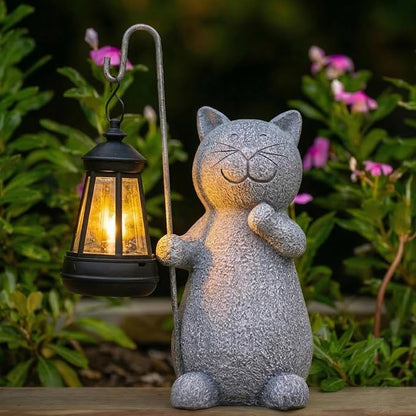 Qeeman Solar Cat for Garden Decor: Weatherproof Resin Statues | Warm Glow Lantern Outdoor Decoractions for Yard Pathway Patio Porch Balcony Front, Gifts for Mom Grandma Lovers