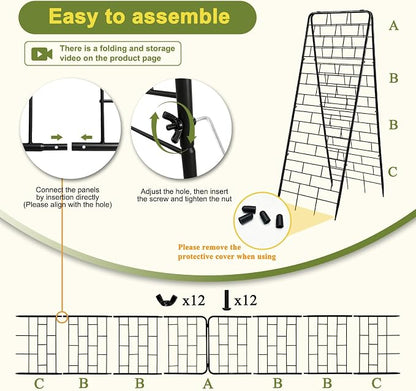 50"x17" A-Frame Cucumber Trellis for Raised Bed, Heavy Duty All-Metal Support for Climbing Plants, Cucumbers, Tomatoes & Beans, Easy Assembly, with Bonus Shears & Accessories, 1 Pack, Black, YOBAZAN