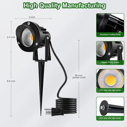 Romwish 12W LED Landscape Spotlights, 120V Plug-in Outdoor Lighting, 4 Pack | 1200LM Brightness with 3000K Warm White, IP65 Waterproof, Adjustable 270° Head & 60° Beam for Tree, Garden, Pathway and Yard