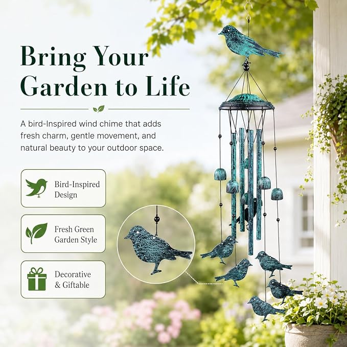 LESES Wind Chimes for Outside, Bird Outdoors Wind Chimes with 4 Aluminum Tubes, 35" Sympathy Windchimes Outdoors Clearance Home Garden Patio Decor, Unique Memorial Gifts for Mom