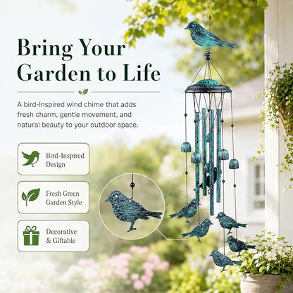 LESES Wind Chimes for Outside, Bird Outdoors Wind Chimes with 4 Aluminum Tubes, 35" Sympathy Windchimes Outdoors Clearance Home Garden Patio Decor, Unique Memorial Gifts for Mom