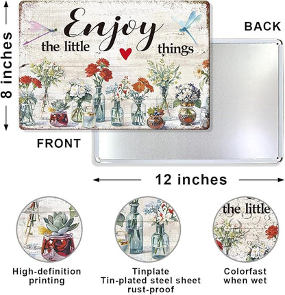 Enjoy The Little Things Metal Tin,Garden for Outside Sign | Funny Wall Art for Porch Patio Garden Yard Indoor Outdoor Wall Decor