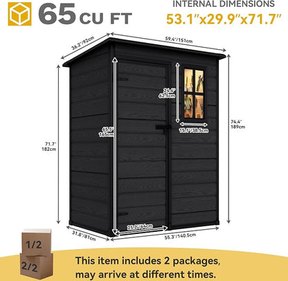 DWVO 5x3 FT Outdoor Storage Shed with Reinforced Floor, All-Weather Resin Storage Shed with Lockable Door & Window, Waterproof Garden Tool Shed for Backyard, Patio, Lawn