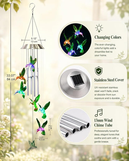 Nacome Wind Chimes for Outside: Tubes Memorial Wind Bell Mother's Day Birthday Gifts for Mom Women Grandma Her - Yard Garden Indoor Outdoor Decor (Hummingbird)