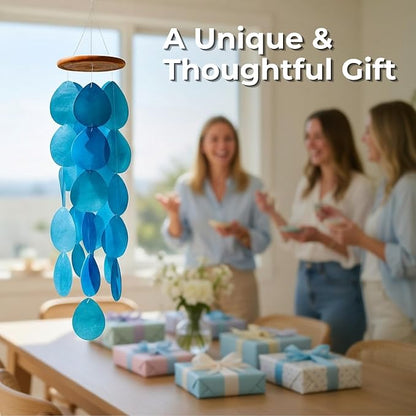 Solange & Frances Blue Wind Chimes for Outside. Capiz Shell Wind Chime Unique House Decor and Patio Decor. Birthday Gifts for Women, Gifts for Women Who Have Everything