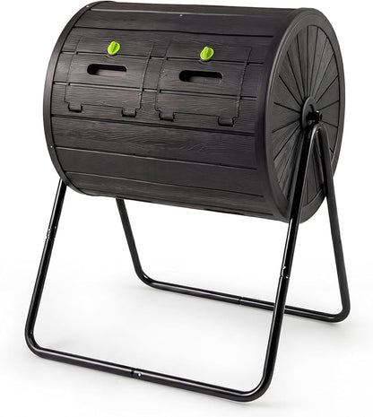 Goplus Compost Tumbler, 37.5 Gallon Large Outdoor Compost Bin w/Dual Chambers, 2 Lockable Doors, Efficient 360° Rotating Batch Composter for Garden Yard Farm Waste, Easy Assembly, BPA-Free (Black)