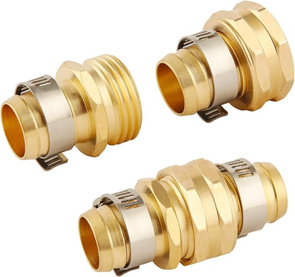 4 Set Brass Garden Hose Repair Connector Kit with Clamps, Fit for 3/4" Garden Hose Fitting,3/4'' Barb x 3/4'' GHT Garden Hose Adapter/Fittings, Water Hose Repair Kit