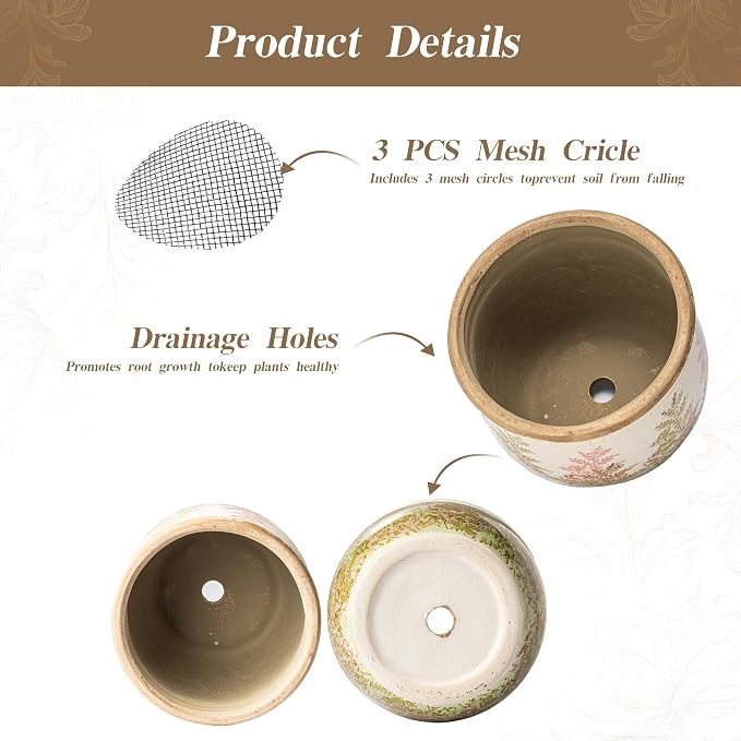 SURE YUESI Ceramic Plant Pots Set of 2, 4.7+5.7 Inch Vintage Indoor Planters with Drainage Hole, Farmhouse Ceramic Flower Pots for Indoor Plants, Rustic Cottage Decor for Home Kitchen Garden, Pink
