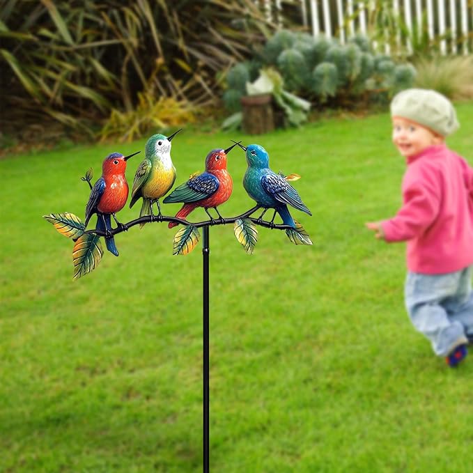 Metal Hummingbird Garden Stake, Colorful Outdoor Yard Decor, Durable Weatherproof Ornament for Patio, Lawn, and Garden Decoration(Hummingbird)