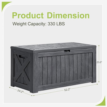 Greesum 120 Gallon Deck Box, Resin Outdoor Storage Container for Patio Furniture, Garden Tools, Pool Accessories, Weatherproof, Lockable, Gray