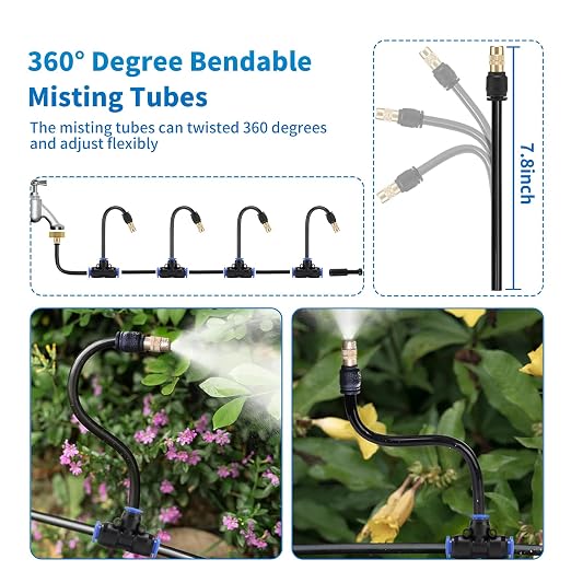 30FT Drip Irrigation System, Complete Garden Watering Kit with Rust-Proof Copper Nozzles - UV Stabilized Flexible Hose for Lawn, Greenhouse, Patio Plants