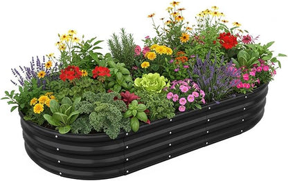 Raised Garden Bed, Metal Planter Box, Outdoor Planting,Metal Bed, Flower Vegetable Herb Planter (1 PCS of 6x3x1 f t, Dark Grey Oval)