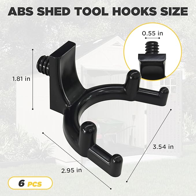 6-Pack Double-Head Shed Hooks for Suncast & Craftsman, Heavy-Duty PC | Patent-Pending Design | Holds Up to 50 lbs | Secure Threaded Installation | Weather Resistant | U-Shape | Shed Organization