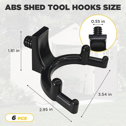 6-Pack Double-Head Shed Hooks for Suncast & Craftsman, Heavy-Duty PC | Patent-Pending Design | Holds Up to 50 lbs | Secure Threaded Installation | Weather Resistant | U-Shape | Shed Organization
