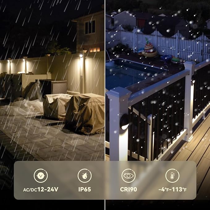 LEONLITE 12-Pack 5CCT 3.74inch Low Voltage LED Deck Lights, Black | 180LM, 12-24V AC/DC, CRI90, UL Listed, Die-cast Aluminum Housing, Frosted Glass Lens, 1800K/2700K/3000K/4000K/5000K
