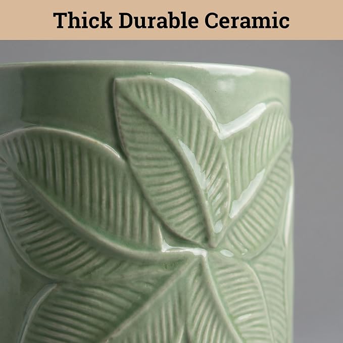 Ceramic Pots for Plants Set of 3, 6, 5, 4 Inch Diameter with Drainage Holes | Thick Durable Ceramic Pots, Plant Pots with Drainage Holes, Mesh Pads, Drain Plugs & Anti-Scratch Pads, Decorative Flower Pot