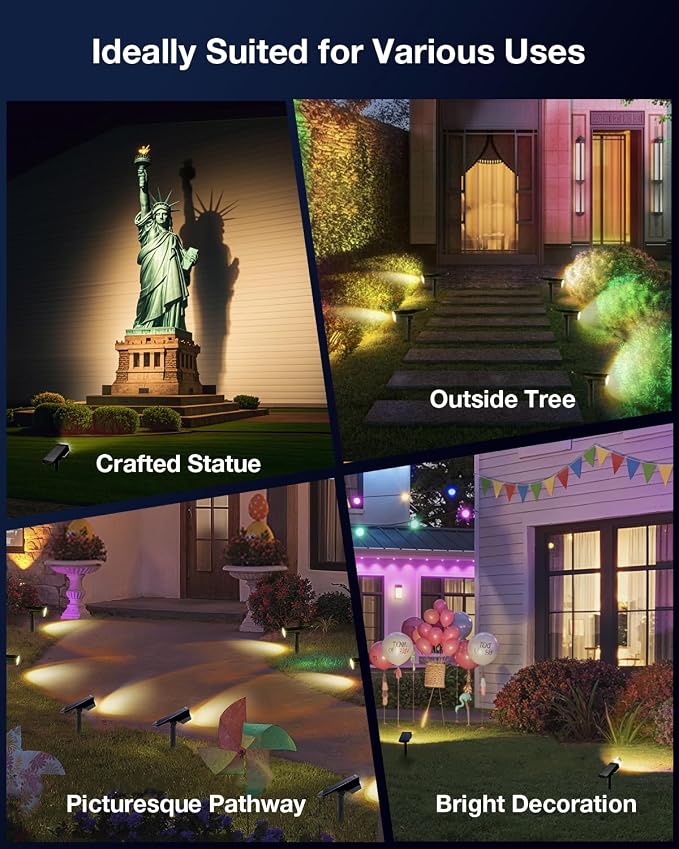 Solar Power Spotlight Outdoor Waterproof Landscape LED Accent Lighting for Yard, Tree, Plants, Walls, Path, Garden, Statues, Adjustable Brightness,Dusk to Dawn Long Lasting (Warm White, 1 Pack)