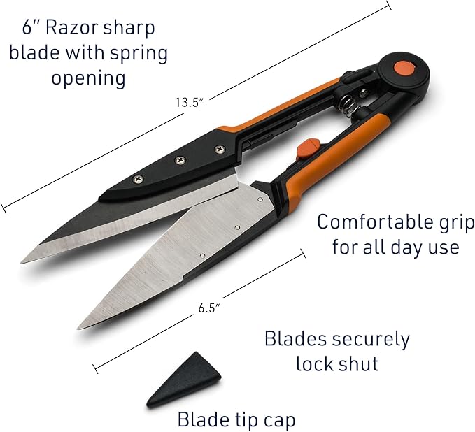 Garden Clippers - Grass Cutter Hand Edging Shears - Straight Yard Scissors for Outdoor Edges, Weeding, or Hedge Shears by Kings County Tools
