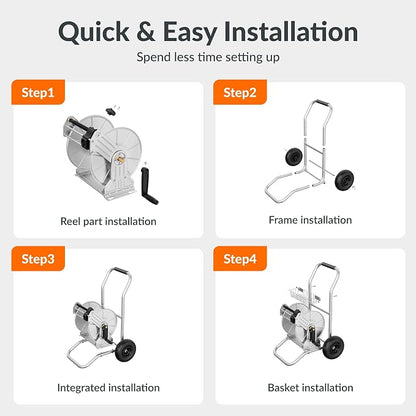 Giraffe Tools Garden Hose Reel Cart with Wheels, Stainless Steel Heavy Duty Water Hose Reel Cart, 200 ft of 1/2 Capacity, Mobile for Outside