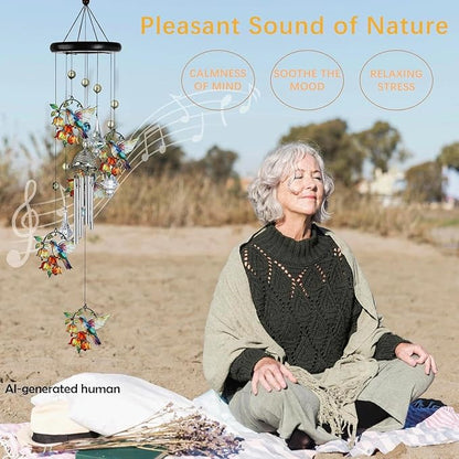 27'' Hummingbird Wind Chimes for Outside,Chimes Hummingbirds Gifts for Mom | Large Windchimes With Crystals, Metal Memorial Chimes Window Garden/Yard Outdoor Decor,Birthday Gifts for Women Grandma