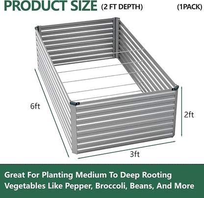 Vengarus 6x3x2ft Galvanized Raised Garden Bed,Metal Raised Beds Kit Silver | 2FT Deep Root Elevated Garden Planter Box, Corrugated Steel, Open Bottom, Rustproof All Weather, Large Vegetable Flower Bed