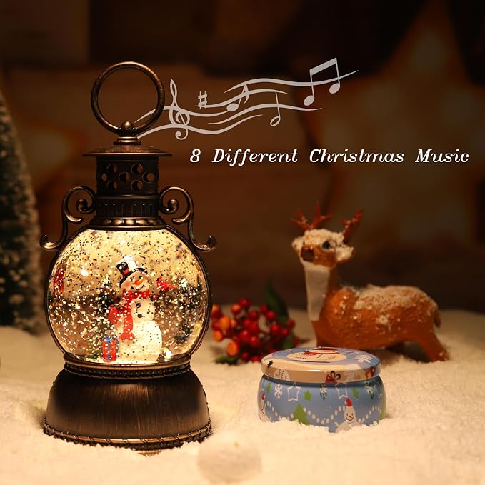 Christmas Snow Globe Glittering Christmas Music Box Snowman Christmas Trees with 8 Songs,Christmas Lantern for Indoor Holiday Party Gifts