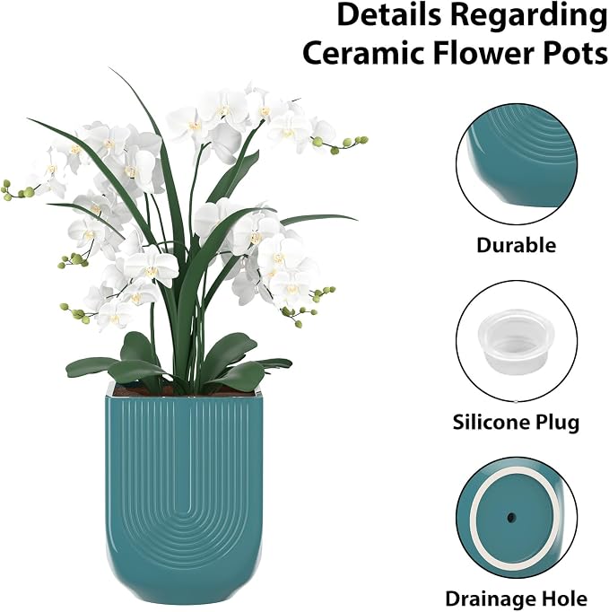 Ceramic Planter, 6 Inch Plant Pot with Drainage, Green | Indoor Outdoor Use, Flower Pot for Plants, Home Garden Decor, Lightweight Durable Ceramic