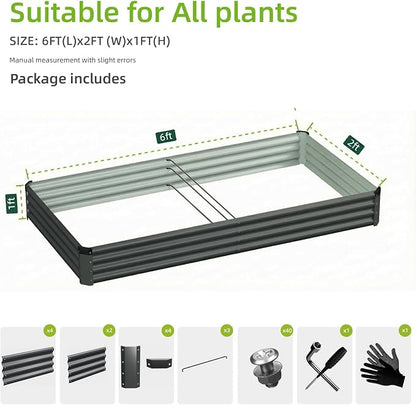 2PCS 6x2x1 FT Rectangle Metal Raised Garden Bed Kit, Elevated Garden Planter Box Outdoor, Large Planters for Outdoor Plants, Flower, Vegetables, Fruit, Herbs (Dark Gray)