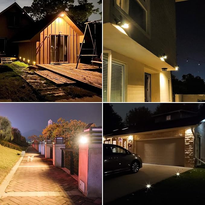 Solar Flood Lights Outdoor with 16FT Cable Dusk to Dawn 4400mAh LED Solar Spot Light Waterproof 3000K for Porch, Backyard, Driveway, Warm White 2 Pack