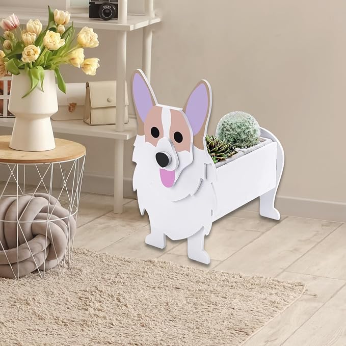 Corgi Dog Planter Pots, 9.45x 6.73 x 12.2 Inches | Dog Flower Pot, Cute Animal Shaped Plant Pot, Gifts for Women & Pet Lovers, Indoor Outdoor Garden Home Office Decor