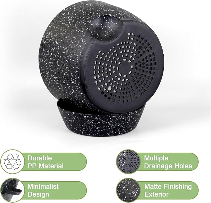 WSMKSZ 12 inch Large Self Watering Pots, Planter, Plant Pots with Mesh Drainage Holes for Indoor Outdoor House Plants and Garden, Plastic Flower Pots with Deep Reservoir, Speckled Black