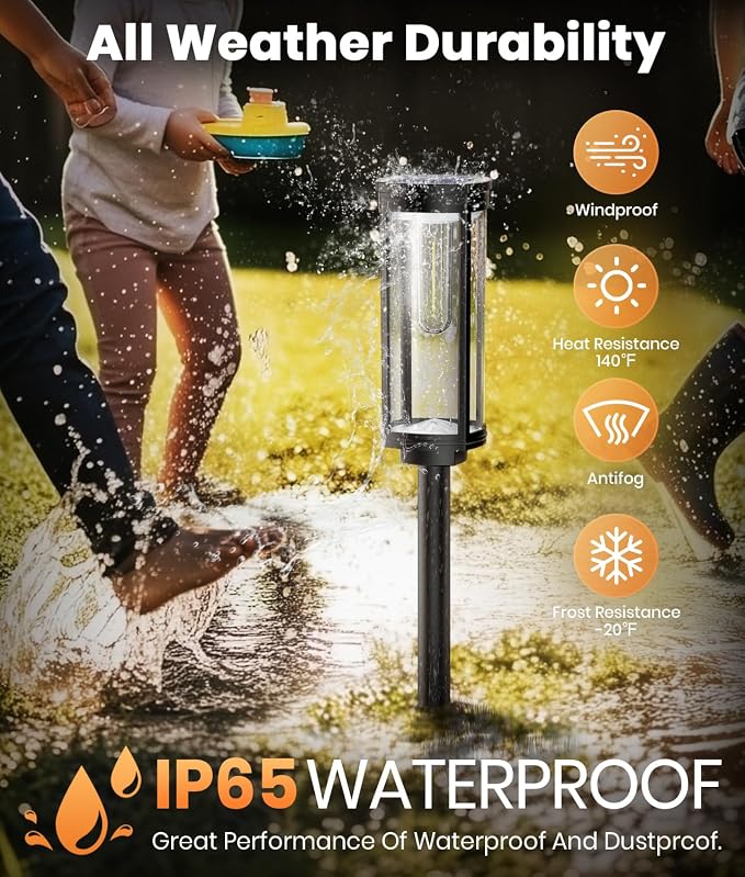 ALFIOT Solar Pathway Lights Outdoor Solar Lights Outdoor, IP65 Waterproof Auto On/Off Solar Garden Lights Solar Powered Landscape Lighting for Yard Walkway Driveway Pathway (Warm White, 6pack)